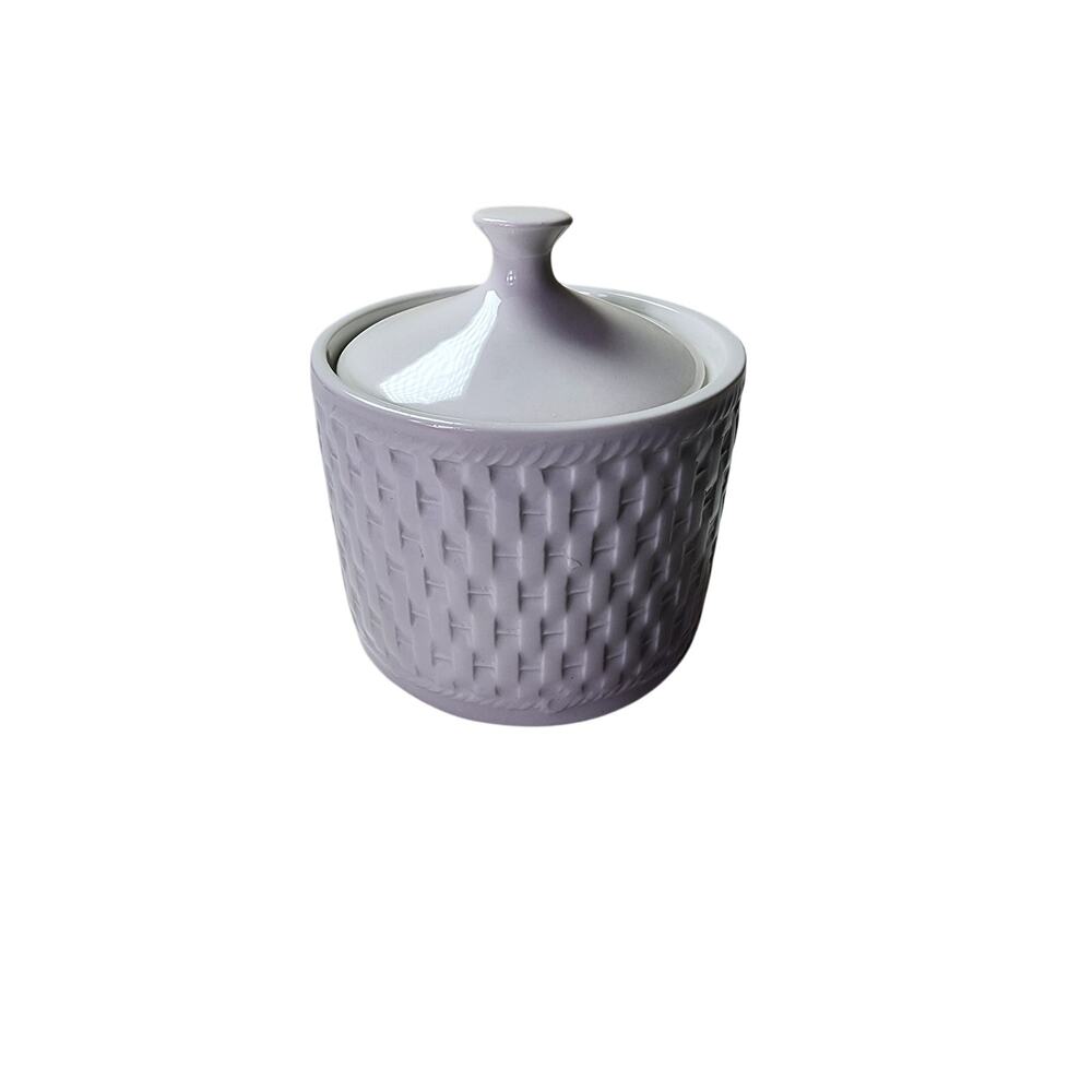 SAKURA White Basketweave Sugar Bowl With Lid